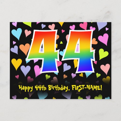 44th Birthday Fun Hearts Pattern Rainbow 44 Postcard