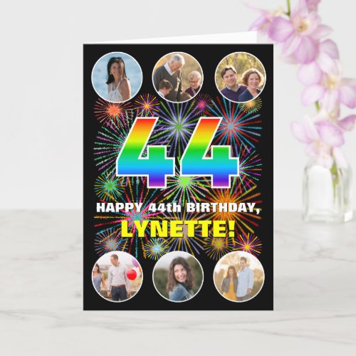 44th Birthday Fun Rainbow  Custom Name  Photos Card