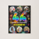 [ Thumbnail: 44th Birthday: Fun Rainbow #, Custom Name + Photos Jigsaw Puzzle ]