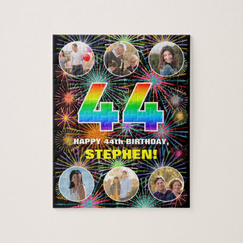 44th Birthday Fun Rainbow  Custom Name  Photos Jigsaw Puzzle