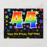 [ Thumbnail: 44th Birthday: Fun Stars Pattern, Rainbow 44, Name Postcard ]