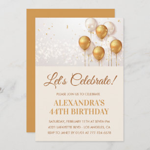 44th birthday invitations Gold Balloons