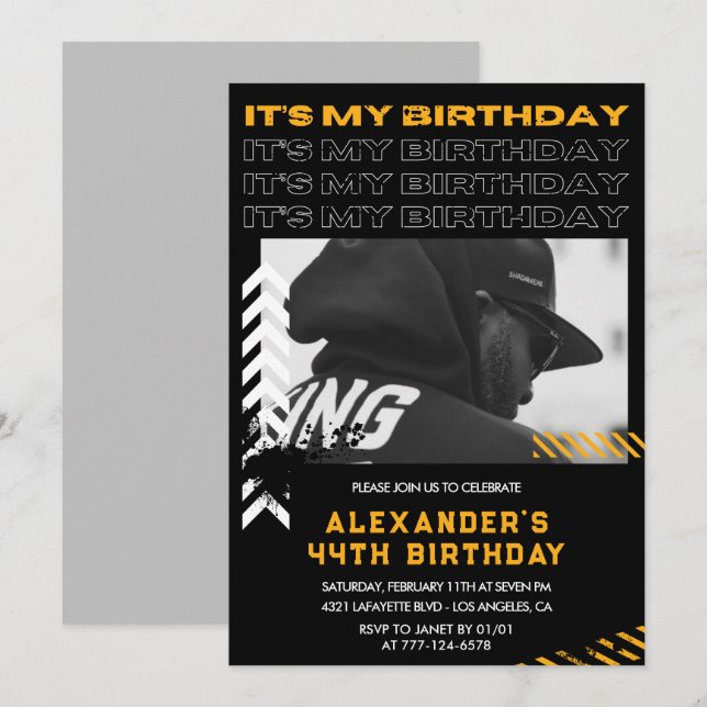44th birthday invitations Men Photo Spray paint (Front/Back)