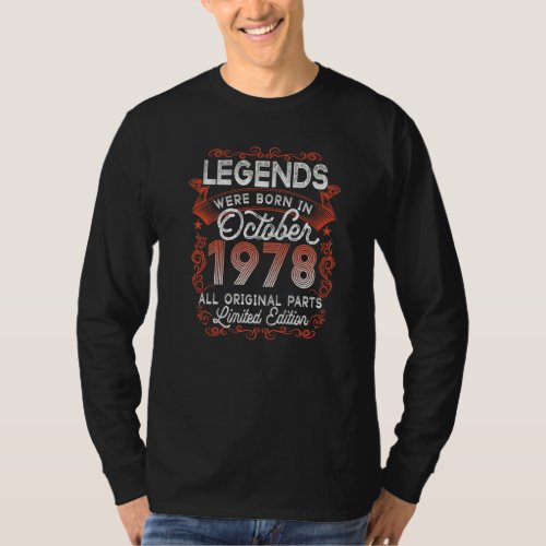 44th Birthday Legends Born In October 1978 44 Yrs  T_Shirt