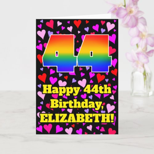 44th Birthday Loving Hearts Pattern Rainbow  44 Card