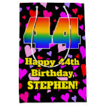 [ Thumbnail: 44th Birthday: Loving Hearts Pattern, Rainbow # 44 Gift Bag ]