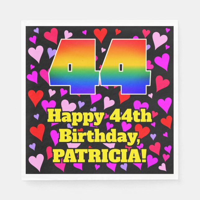 44th Birthday: Loving Hearts Pattern, Rainbow # 44 Napkins (Front)