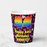 [ Thumbnail: 44th Birthday: Loving Hearts Pattern, Rainbow 44 Paper Cups ]