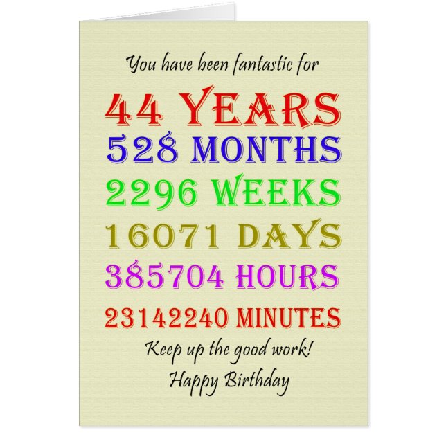 44th Birthday Milestones Cards (Front)