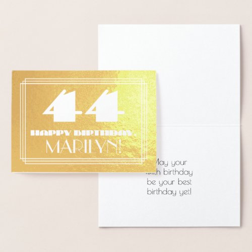 44th Birthday Name  Art Deco Inspired Look 44 Foil Card