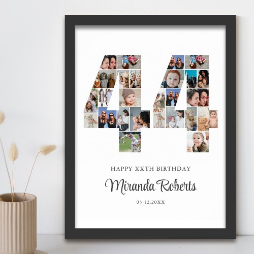 44th Birthday Number 44 Custom Photo Collage Poster