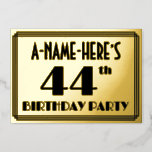 [ Thumbnail: 44th Birthday Party — Art Deco Look “44” + Name Invitation ]