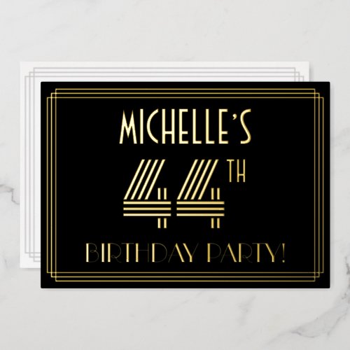 44th Birthday Party  Art Deco Style 44  Name Foil Invitation