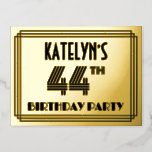 [ Thumbnail: 44th Birthday Party ~ Art Deco Style “44” + Name Postcard ]