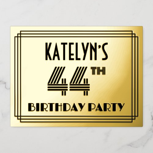 44th Birthday Party  Art Deco Style 44  Name Foil Invitation Postcard