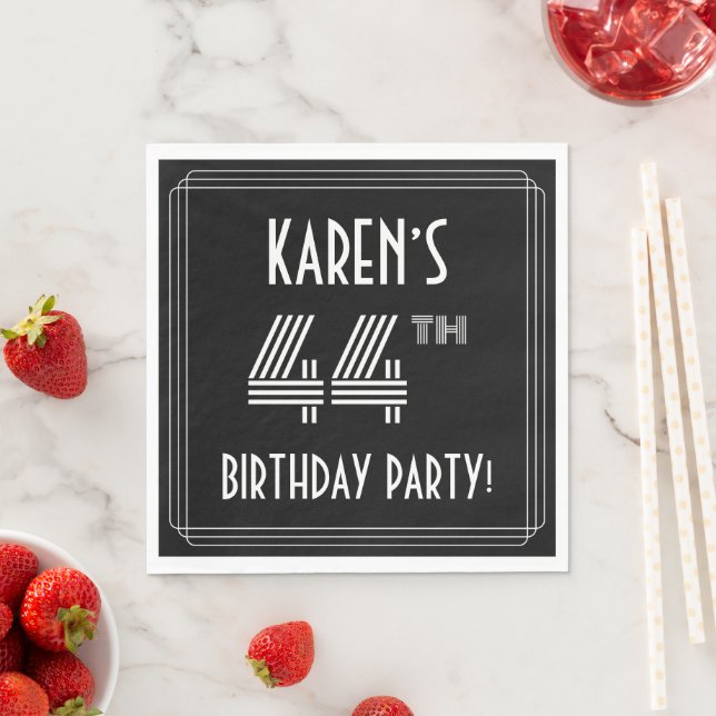 44th Birthday Party: Art Deco Style + Custom Name Napkins (Insitu)