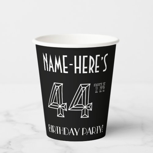 44th Birthday Party Art Deco Style  Custom Name Paper Cups