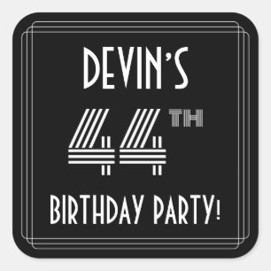 44th Birthday Party: Art Deco Style & Custom Name Square Sticker