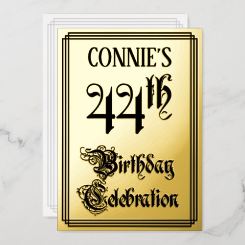44th Birthday Party  Elegant Script  Custom Name Foil Invitation