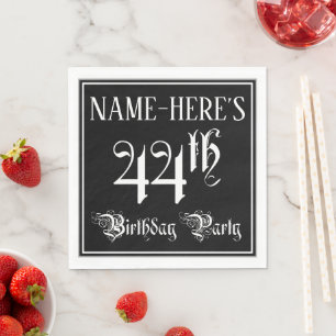 44th Birthday Party — Fancy Script + Custom Name Napkins