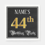 [ Thumbnail: 44th Birthday Party — Fancy Script, Faux Gold Look Napkins ]
