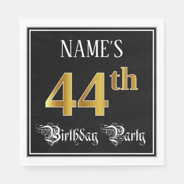 44th Birthday Party — Fancy Script, Faux Gold Look Napkins (Front)
