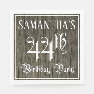 44th Birthday Party — Fancy Script, Faux Wood Look Napkins