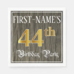 [ Thumbnail: 44th Birthday Party — Faux Gold & Faux Wood Looks Napkins ]