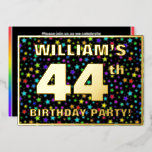 [ Thumbnail: 44th Birthday Party — Fun, Colorful Stars Pattern Invitation ]