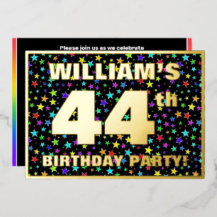 44th Birthday Party — Fun, Colorful Stars Pattern Foil Invitation