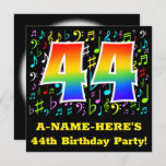 [ Thumbnail: 44th Birthday Party: Fun Music Symbols, Rainbow 44 Invitation ]