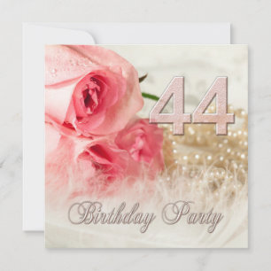44th Birthday party invitation, roses and pearls Invitation
