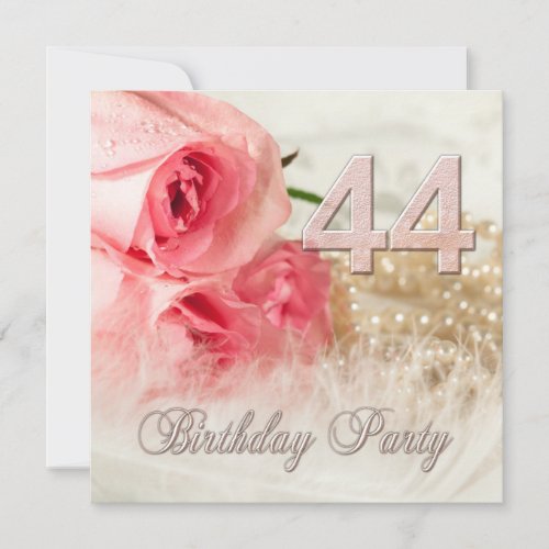 44th Birthday party invitation roses and pearls Invitation