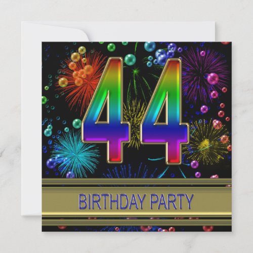 44th Birthday party Invitation with bubbles