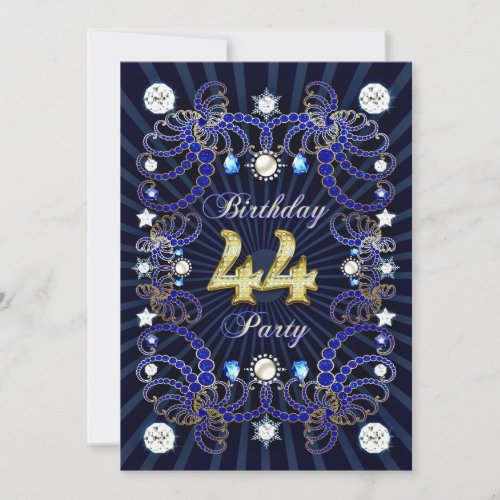 44th birthday party invite with masses of jewels