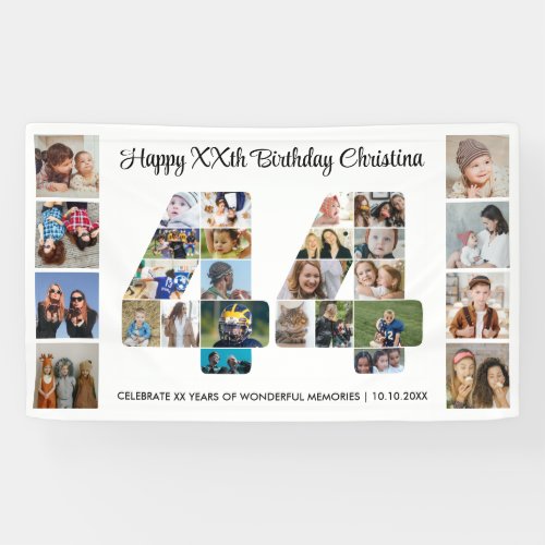44th Birthday Party Number 44 Photo Collage Banner