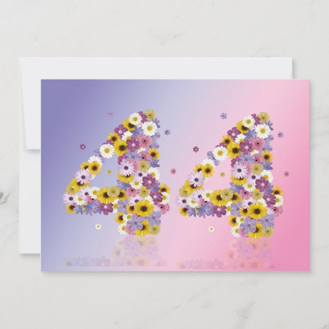 44th Birthday party, with flowered letters Invitation (Front)