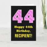 [ Thumbnail: 44th Birthday: Pink Stripes and Hearts "44" + Name Card ]