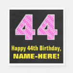 [ Thumbnail: 44th Birthday: Pink Stripes and Hearts "44" + Name Napkins ]