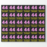[ Thumbnail: 44th Birthday: Pink Stripes and Hearts "44" + Name Wrapping Paper ]