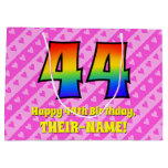[ Thumbnail: 44th Birthday: Pink Stripes & Hearts, Rainbow # 44 Gift Bag ]