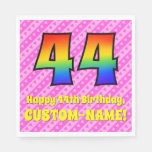 [ Thumbnail: 44th Birthday: Pink Stripes & Hearts, Rainbow # 44 Napkins ]