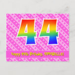 [ Thumbnail: 44th Birthday: Pink Stripes & Hearts, Rainbow 44 Postcard ]