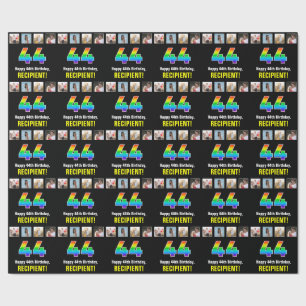 44th Birthday: Rainbow “44“; Custom Photos & Name Wrapping Paper