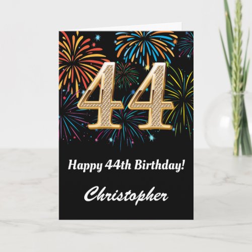 44th Birthday Rainbow Fireworks Black and Gold Card