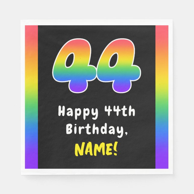 44th Birthday: Rainbow Spectrum # 44, Custom Name Napkins (Front)
