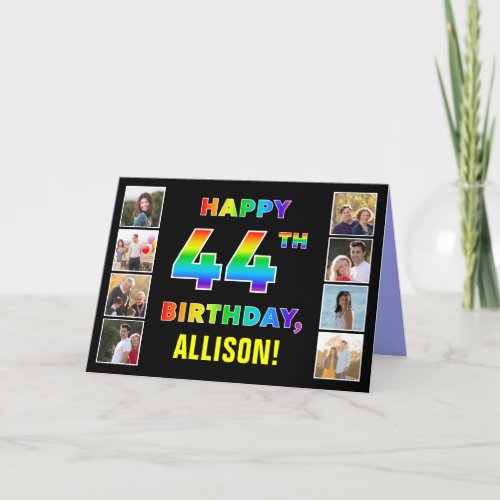 44th Birthday Rainbow Text Custom Photos  Name Card
