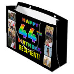 [ Thumbnail: 44th Birthday: Rainbow Text, Custom Photos & Name Gift Bag ]