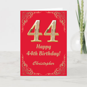44th Birthday Red and Gold Glitter Frame Card