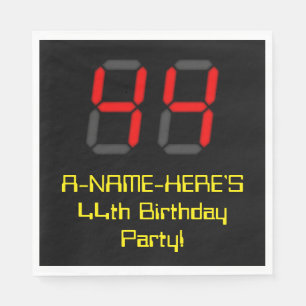 44th Birthday: Red Digital Clock Style "44" + Name Napkins